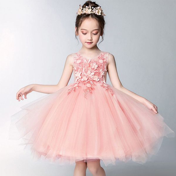 

tick tok children's princess dress piano performance dress little girl's birthday girl's wedding host's show pompous, Red;yellow