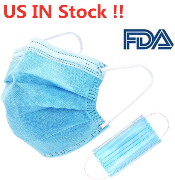 

us in stock fast ship fda disposable face masks 3-layers non-woven mouth anti-dust-bacterial earloops breathing masks