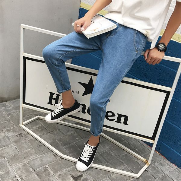 

summer 9 jeans, men's skinny casual pants, 2019, Blue