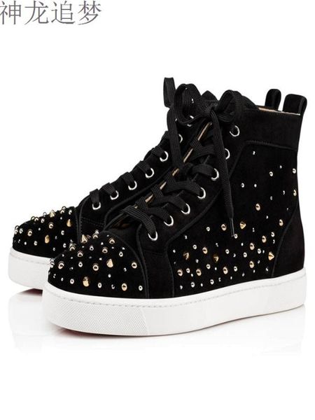 

2020-20 new style men casual shoes gold rivets embellished sneakers lace-up high shoes fashion flats rubber sole sneaker, Black