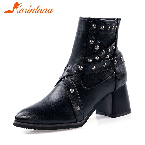 

karin new plus size 32-48 cool retro motorcycle boots women 2019 winter fashion black rivet booties high heels shoes woman