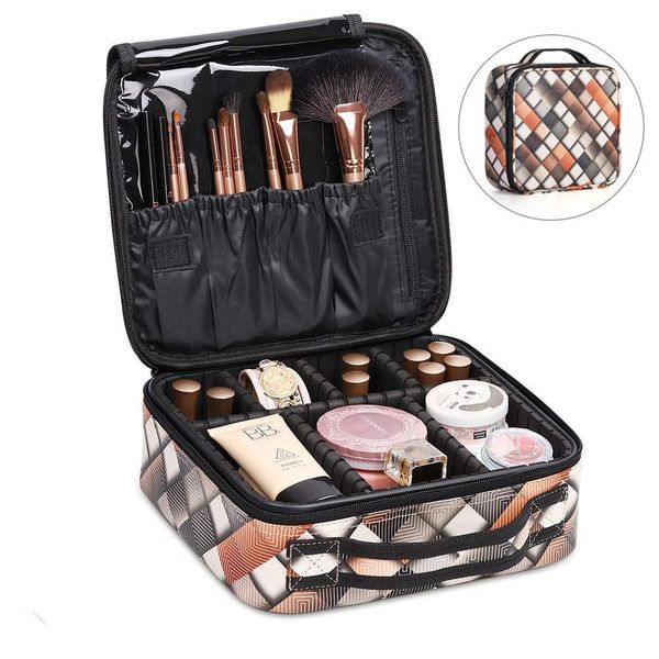 

auau-travel makeup bag portable makeup train case mini cosmetic organizer bag with adjustable dividers perfect for girl and wo