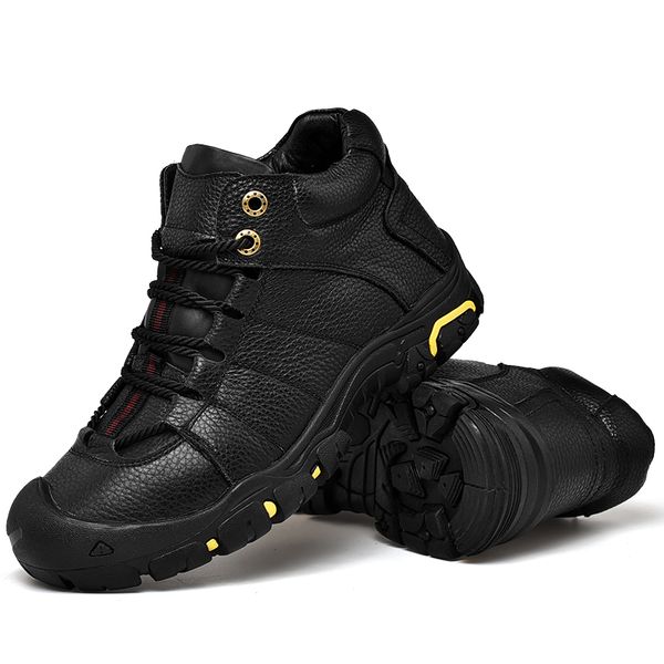 

men winter snow boots warm men waterproof leather sneakers outdoor male hiking boots work shoes, Black