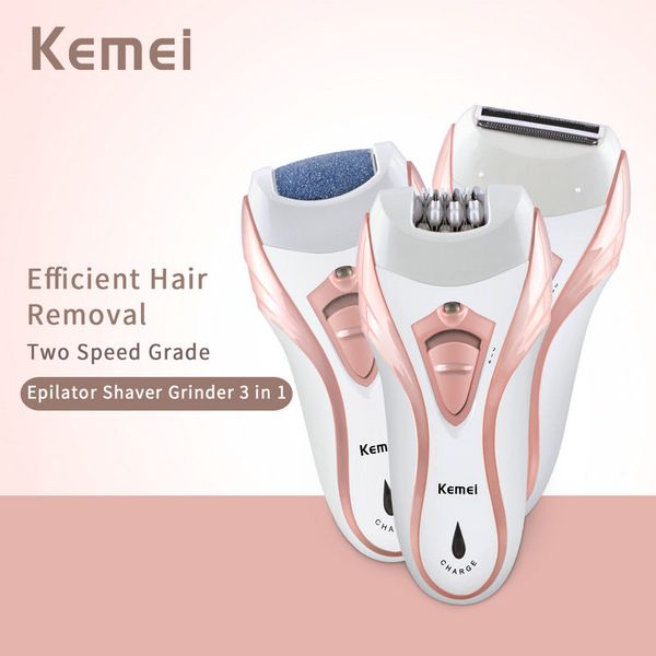 

kemei km-3010 women rechargeable electric shave lady's epilator grinding feet device bikini trimmer professional female care