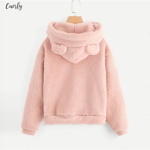 

pink preppy lovely with bears ears solid teddy hoodie pullovers sweatshirt autumn women campus casual sweatshirts, Black