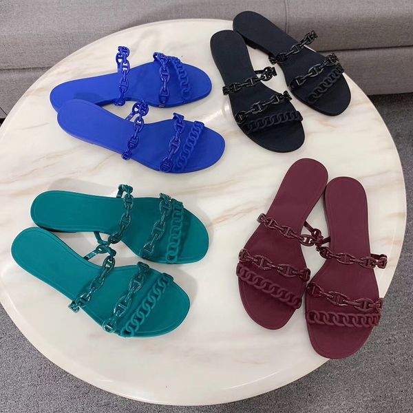 

Luxury Designer Slippers Women Sandals With Chaine d'Ancre Sandals Slides Flat Flip Flops Slippers Party Wedding Shoes With Box US11
