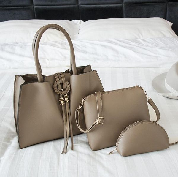 

3 piece composite bag women handbags shipping bag shoulder bags pure color travel bag
