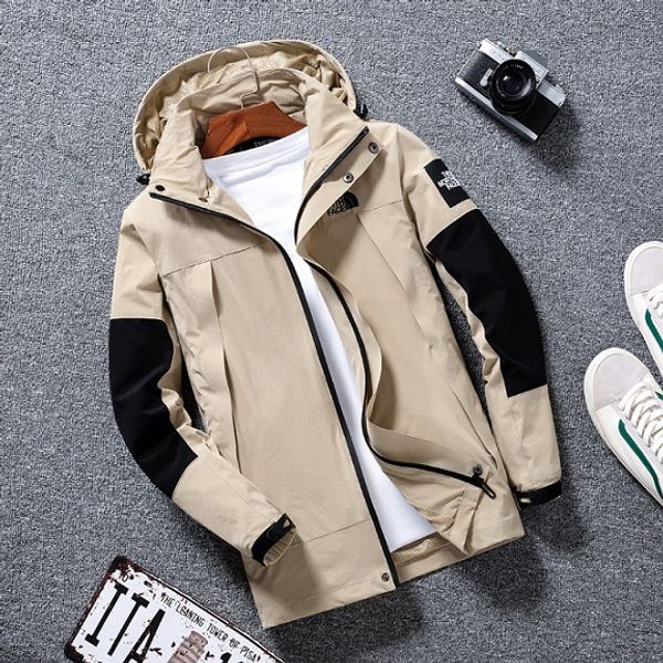 

men's brand jacket 2019 spring autumn printed panelled outerwears new thin jogging suit windproof cap removable men casual coats, Black;brown