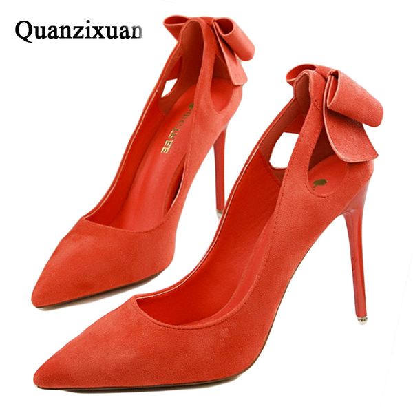 

women high heels shoes flock women pumps fashion butterfly-knot high heels pointed toe casual ladies shoes, Black
