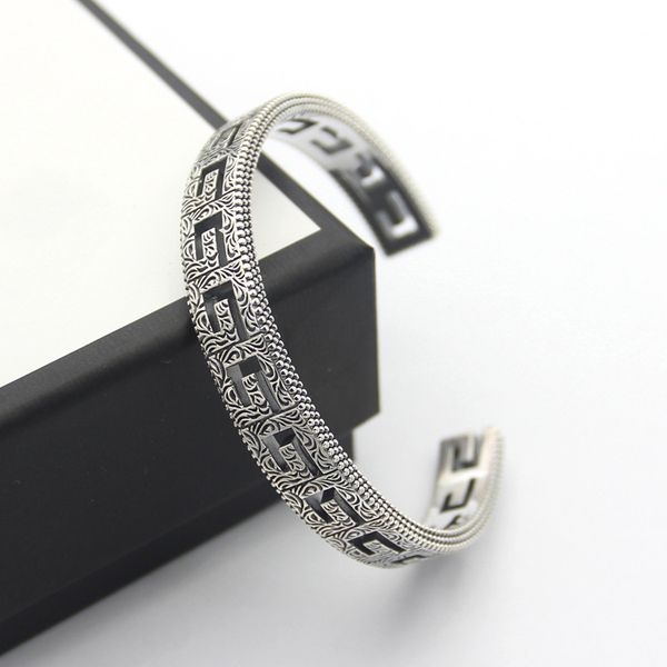 

open bangle sterling silver women men vintage bangle bracelet ins jewelry, Black