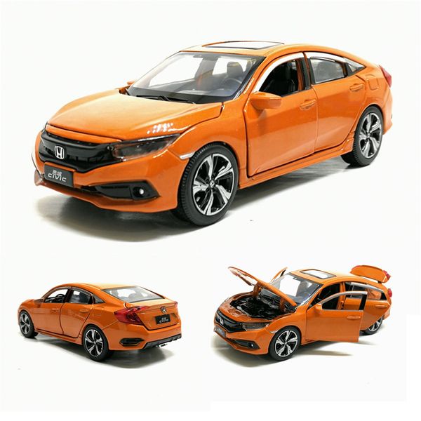 

new 1/32 scale honda 2019 civic simulation toy car metal diecast model with pull back sound light children's toys birthday gift t200110