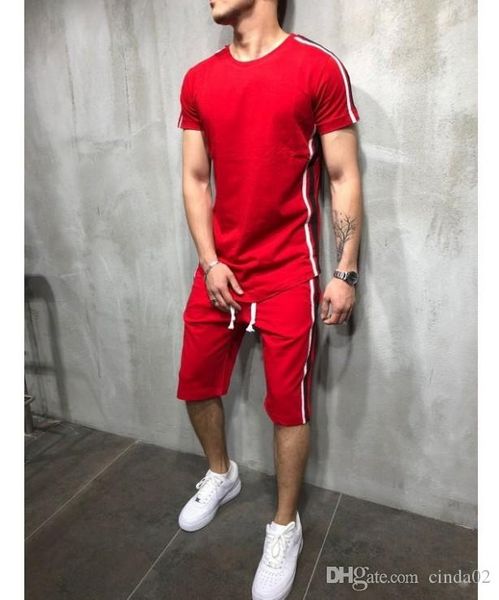 

мужские спортивные костюмы повседневная летняя полоса комплект одежды полосатый цвет шить короткий рукав спортивный комплект мужская летняя, Gray