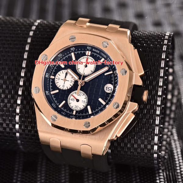 

5 style elling watch 44mm offshore 26568om.oo.a004ca.01 18k rose gold rubber bands quartz chronograph workin mens watches, Slivery;brown