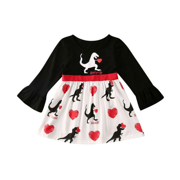 

день святого валентина девушки одеваются малышей дети kid девочки мультфильм динозавр с длинным рукавом туту платья для девочек весна одежда, Red;yellow