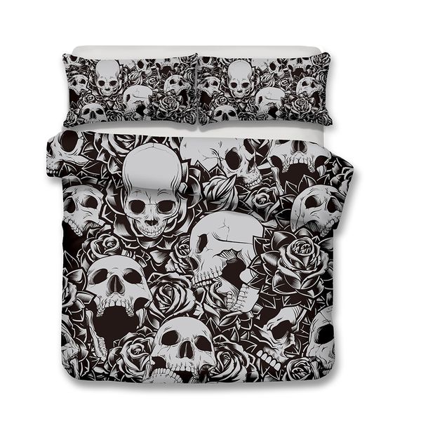

modern skull skeleton bedding set boys gift 1pc duvet cover with pillowcases 100% microfiber twin/full//king