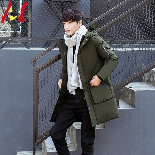 

manvalue winter men's down coats men's x-long thickening warm white duck down hooded young winter jackets, Black
