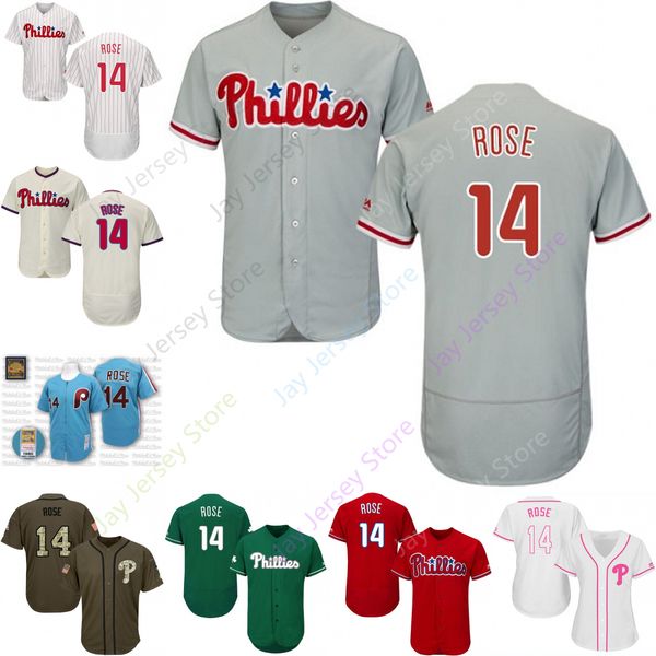 

Custom Philadelphia 14 Pete Rose Jersey Phillies Jerseys Cool Base Flexbase White Black Red Grey Home Away Men Women Youth All Stitched