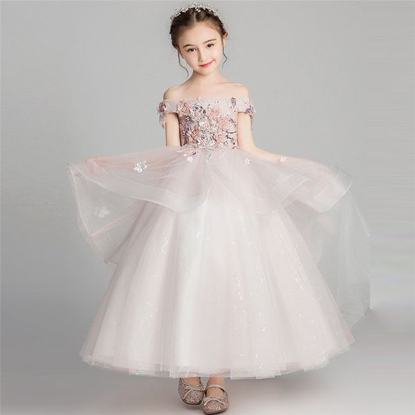 

2020summer мода дети девушки shoulderless воротник день рождения партии вечера princess mesh платье дети подростки хост платье, Red;yellow