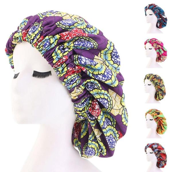 

new women hat print night sleep cap hair bonnet hat head cover satin muslim turban wrap beanie skulliea hair care elastic band, Blue;gray