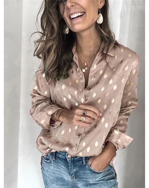 

shirt lapel neck long sleeve fashion casual famale clothes spring designer womens new polka dot, White