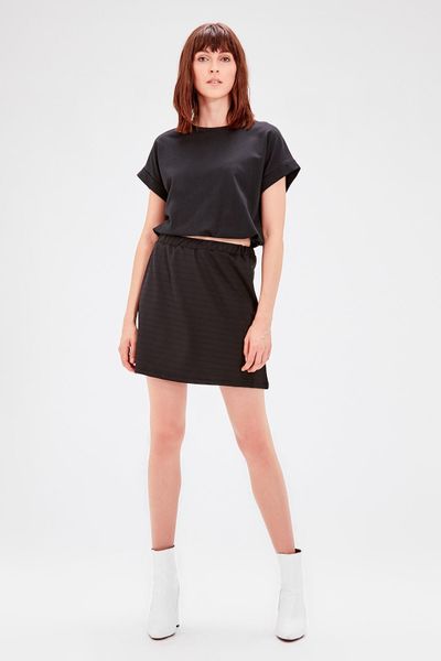 

trendyol black knitted mini skirt twoaw20et0262, Black;gray