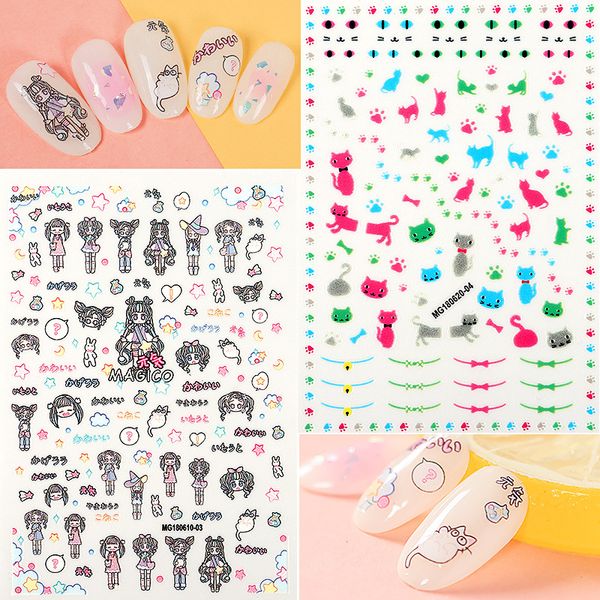 

vitality girl cute nail sticker cartoon cat decals nail art decoration diy design adhesive paper manicure back glue accessoires, Black