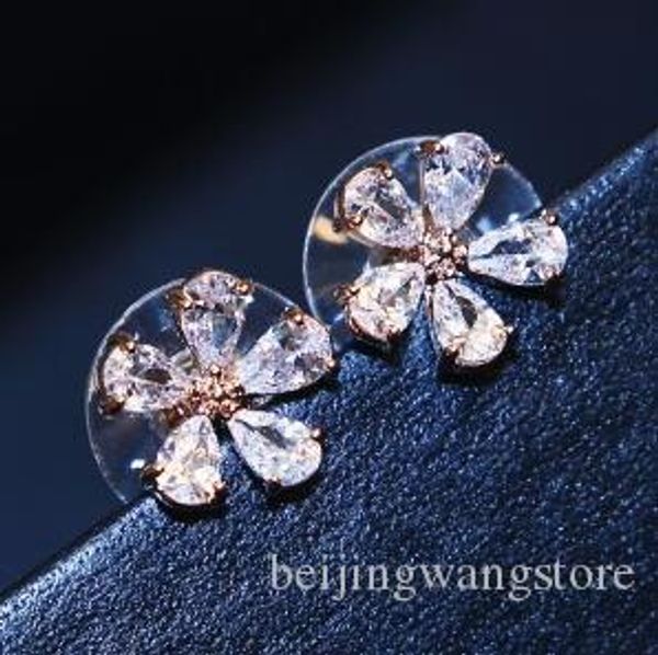 

korean sunflower cubic zirconia stud earrings for women girl's fashion jewelry rose gold plated small earrings boucles d'oreilles, Golden;silver