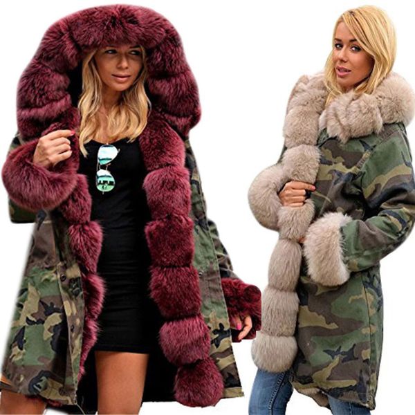 

coats and jackets women faux fur winter parka hooded fishtail long sleeves overcoat cotton clothing jacket women 2018oct16, Tan;black