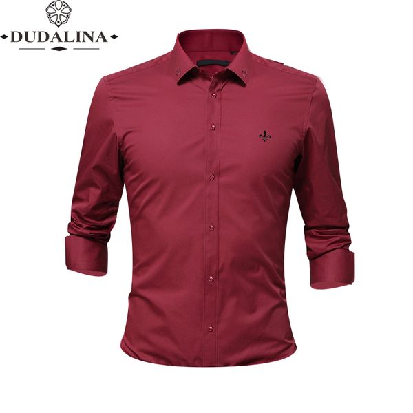 

embroidery fashion blusa camisa social masculina dudalina long sleeve slim fit shirt men floral clothing white male, White;black