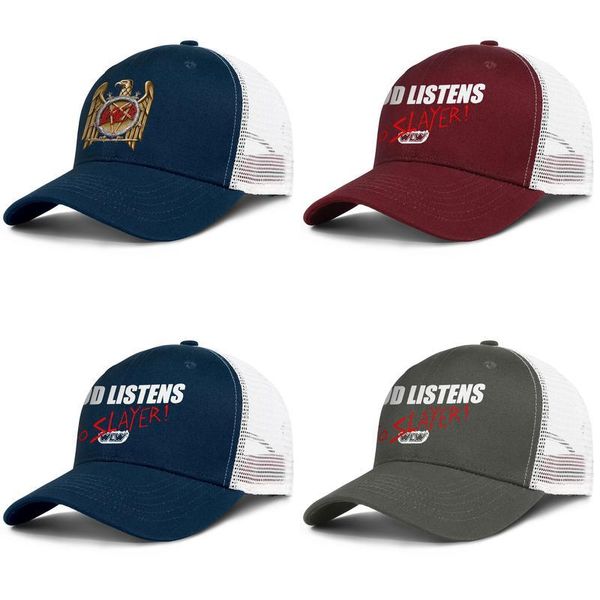 

slayer band golden logo mens and womens adjustable trucker meshcap custom vintage custom baseballhats slayer listens to slayer in, Blue;gray