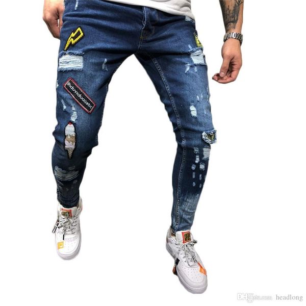 

men stylish ripped jeans pants biker skinny slim straight frayed denim trousers new fashion skinny jeans men clothes