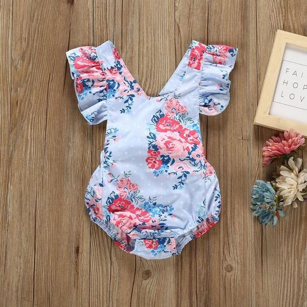 

summer baby girl cute sleeveless floral bodysuit, Blue