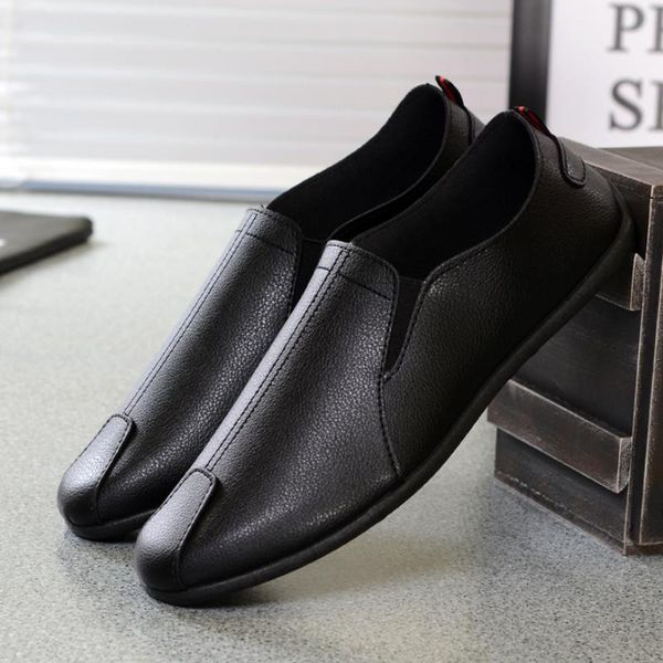 

men loafers classic british casual high quality pu casual comfortable hot man shoes lightweight adult breathable peas shoes, Black