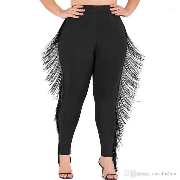 

female capris with tassel casual loose ladies pencil pants women plus size leggings fashion designer, Black