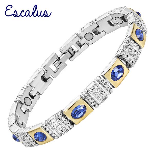 

escalus trendy royal blue cateye stone magnetic jewelry silver color bracelet for women wearing charm bracelets wristband, Golden;silver