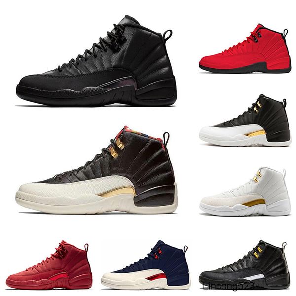

новый 12 12s mens basketball обувь утепленного gym red wings колледж вмс черного cny быки университет синих мужчины спорт кроссовки размер 7, Black