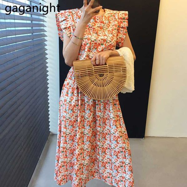 

casual dresses gaganight vintage women maxi floral dress sleeveless chic korean girls holiday fashion sweet a line vestidos 2021, Black;gray