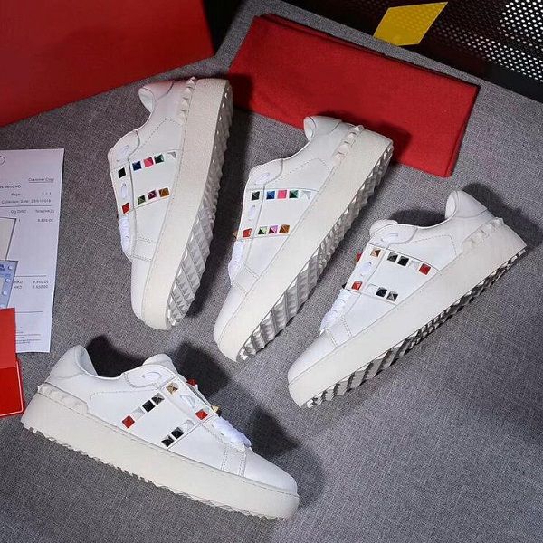 

men's shoes rochstuds untitled calfskin leather sneaker men women studs platform trainers party shoes with box, Black