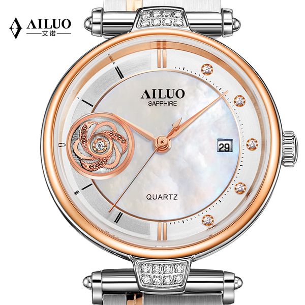 

france ailuo women's watches diamond wristwatches japan miyota quartz sapphire waterproof ladies clock a7129, Slivery;brown