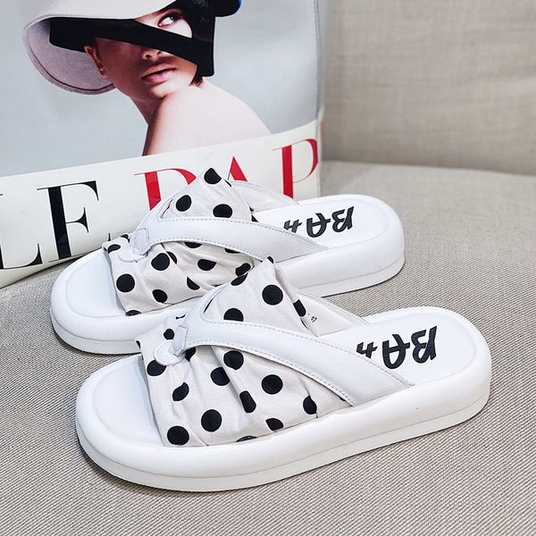 

errfc summer new women white casual slippers fashion foward ladies slides woman spot pattern for girls platform, Black