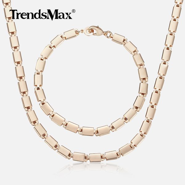 

585 rose gold jewelry set for women girl light marina stick chain bracelet necklace set woman jewelry gift dropshipping 5mm cs08, Silver