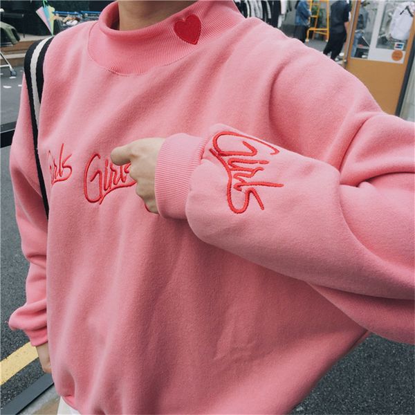 

womens hoodie woman clothes fashion women sweatshirts autumn winter style new pullover pink embroidery letter heart kawaii sweatshirt, Black
