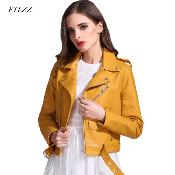 

ftlzz new women motorcycle pu leather jacket autumn female turn-down collar black short faux soft leather punk jacket coat