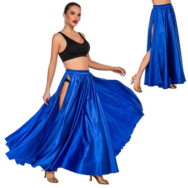 

new spring dress for folk dance stage wear clothes satin split womens exercise clothes, Black;red