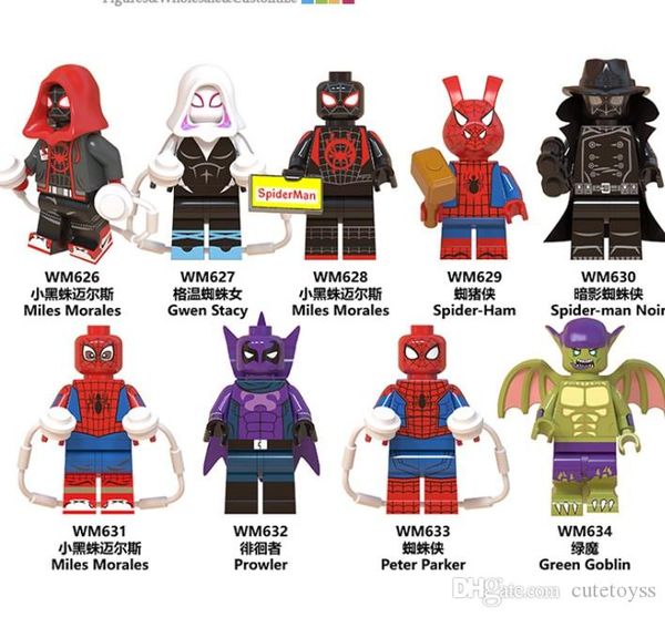 

gd 9 styles super hero spider man into the spider-verse peter parker green goblin miles morales building block brick mini toy figure
