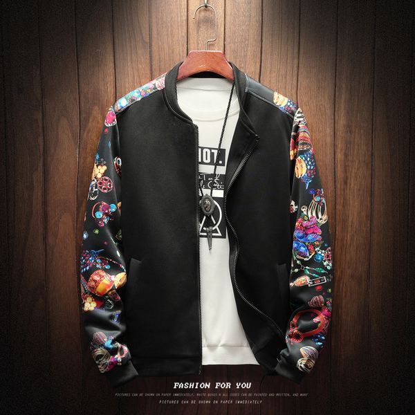 

new 2019 jacket men fashion casual loose mens jacket sportswear bomber mens printing jackets men and coats plus size m- 5xl, Black;brown