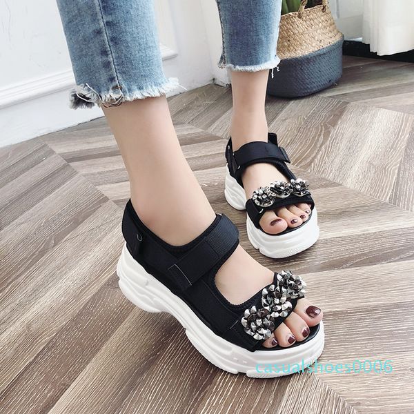 

rimocy glitter floral chunky platform sandals women fashion thick bottom wedges gladiator shoes woman ankle strap sandalias 2020 c06, Black