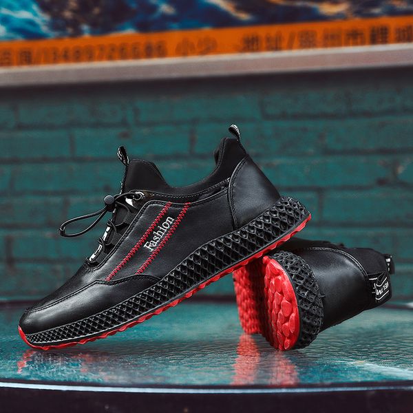 

men casual shoes mens black leather pu lace-up style shoes sneakers male waterproof 2019 fashion solid non-slip footwear zapatos