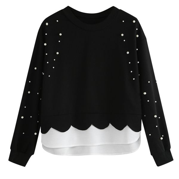

autumn winter beading blouse black daily casual long sleeve pullover blouse sweatshirt spring autumn women's sweatshirt