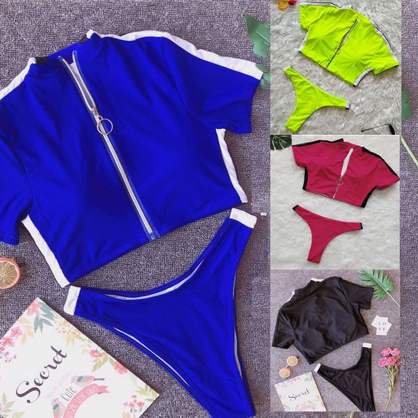 

конструктор бикини купальники для женщин sexy твердая черный красный синий зеленый бикини set женщины 2019 купальник zipper проложенный купа, White;black